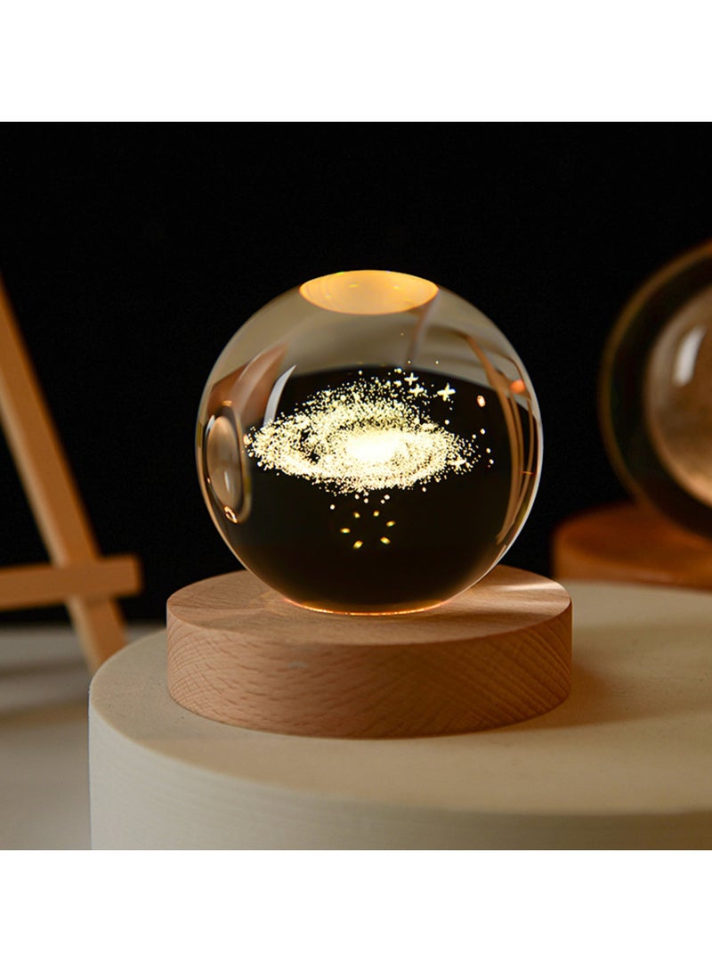 (Galaxy) 3D Glass Crystal Ball Night Light with Wooden Base Fantasy Decorative LED Night Light Bedroom Decoration - Image 1